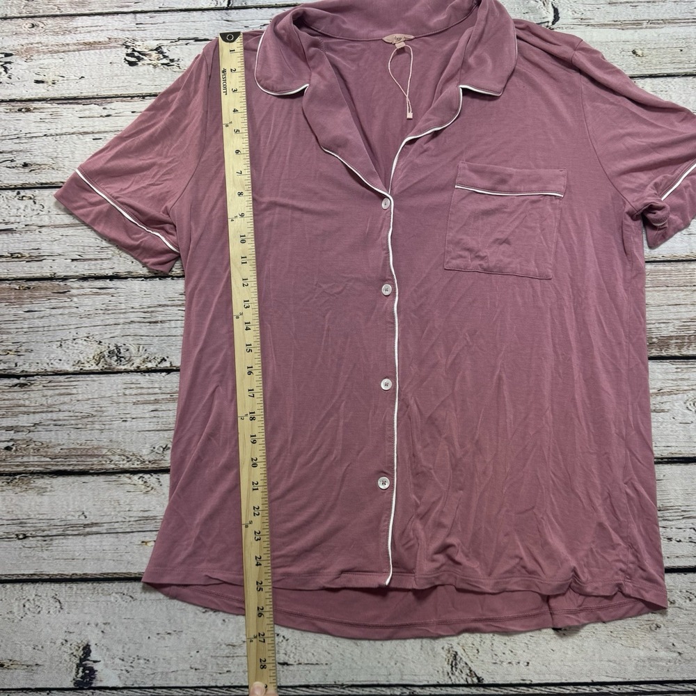 Eberjey Relaxed Short Sleeve Pajama Top Pink Piping Size Large - Picture 3 of 5